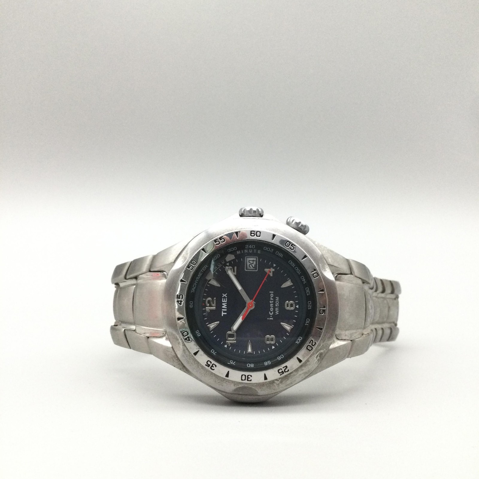 Timex I-Control Alarm Mens Watch 42mm Blue Dial Indiglo Date New Battery 8.25″