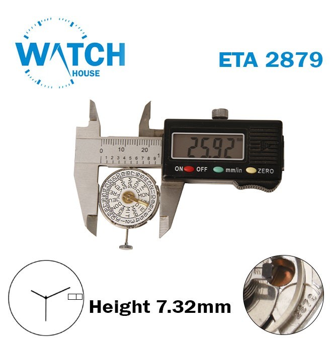 ETA 2879-GABARIT 3HZ Automatic Movement-White Date& Day Disk At3-H:7.32mm-3Hands