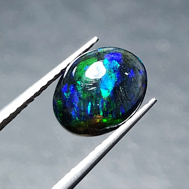 Natural Welo Black Opal Ethiopia Oval Cabochon Vivid Blue Green Fire 1.20Ct Gem
