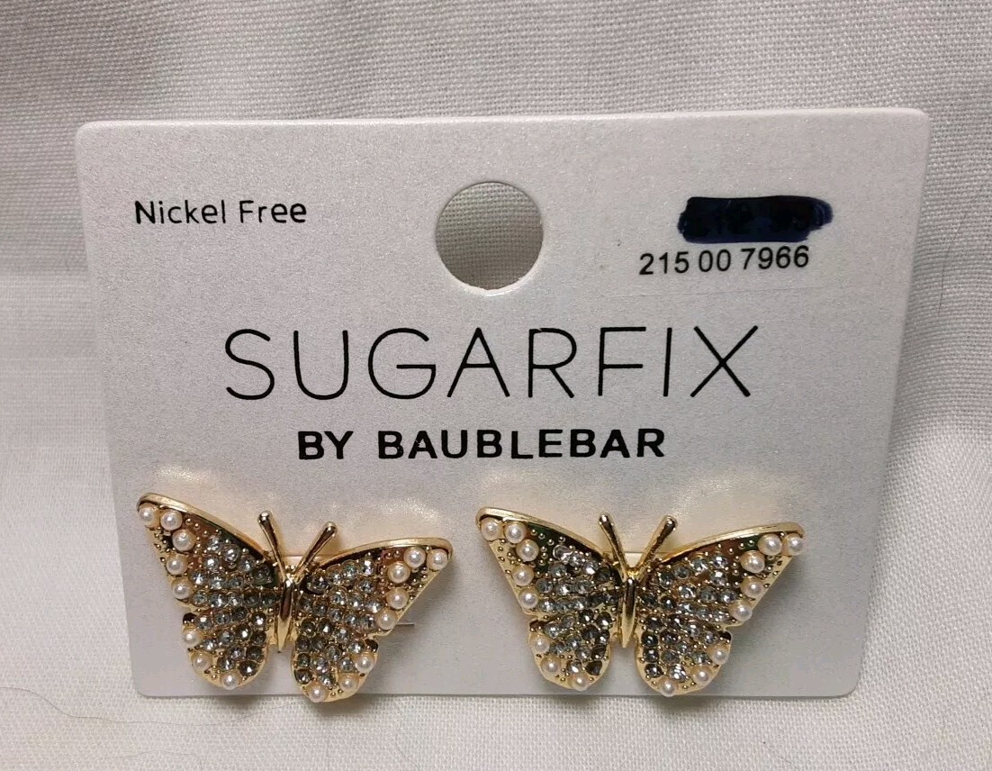 Earring Gold Tone Butterfly Crystal Sugar Fix By Baublebar Nickel Free Pierce