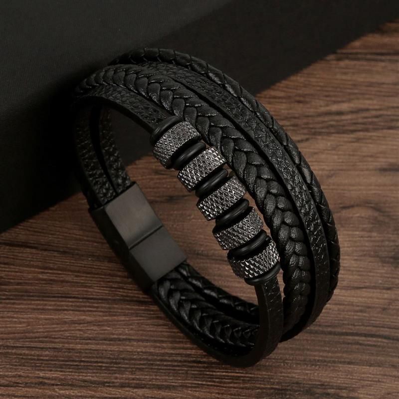 Cross Leather Bracelet – Hand-Woven Multilayer Men’s Accessories Jewelry 1pc