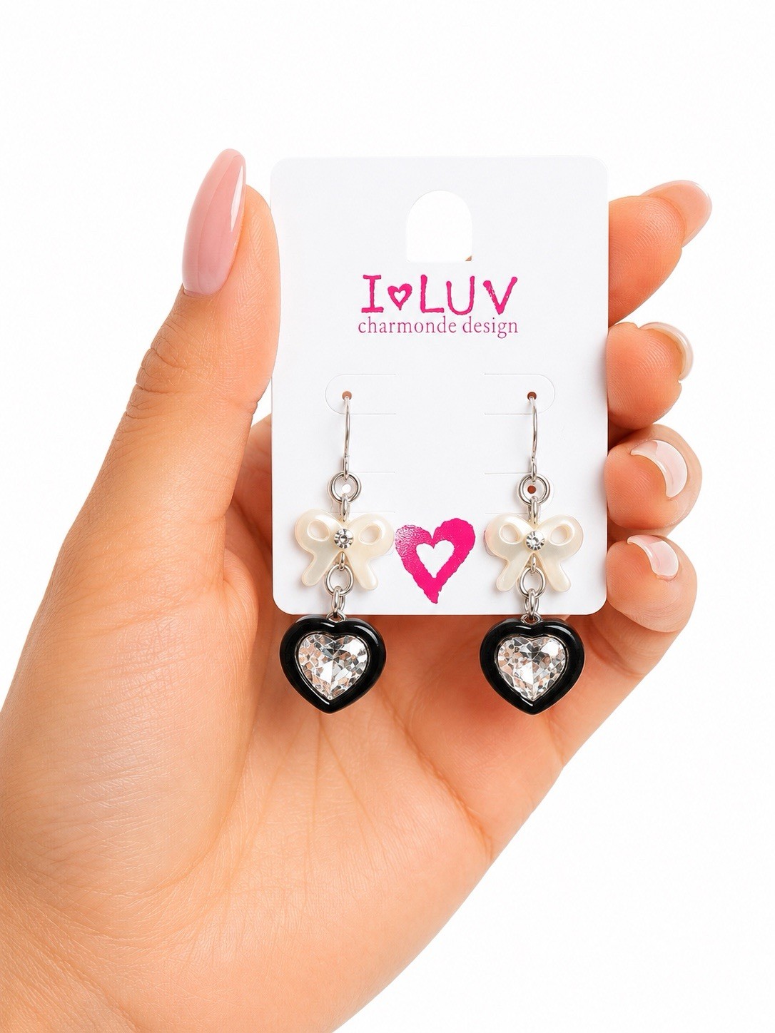 2 Pair Women’s Earrings Set Crystal Heart & Hoop Dangle Gift Box Included