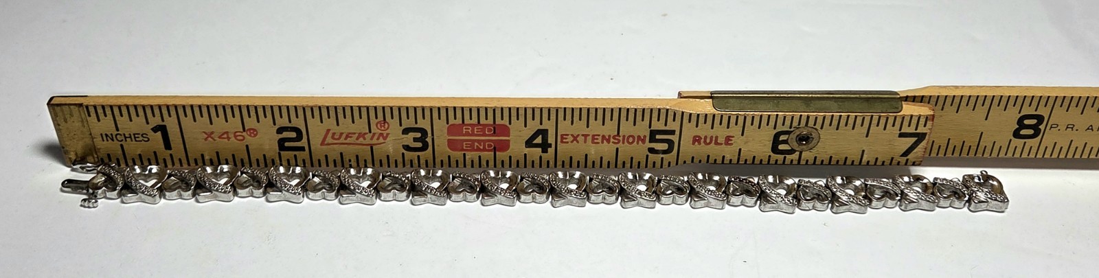 Vintage 925 Sterling Silver Diamond Accents Heart Link Tennis Bracelet 7¼”