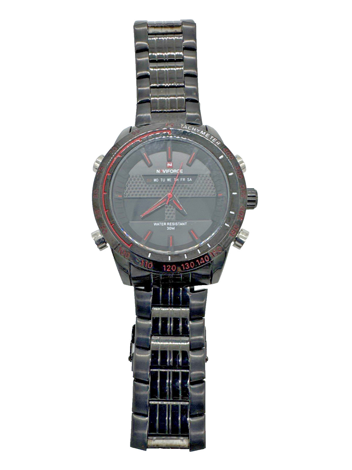 Naviforce Men’s Black Watch Tachymeter Day Date Quartz NF9024M Not Running