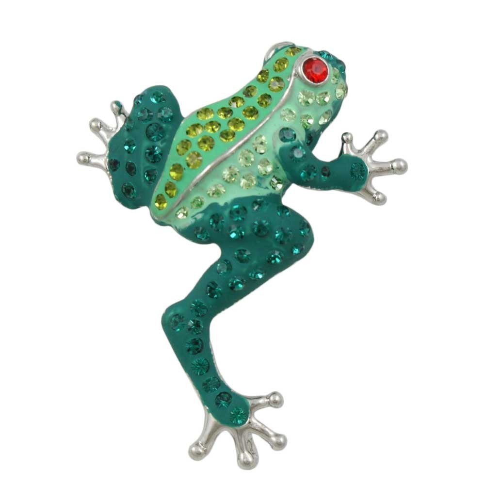 Dark and Light Green Enamel and Crystal Frog Pin – PRA022D