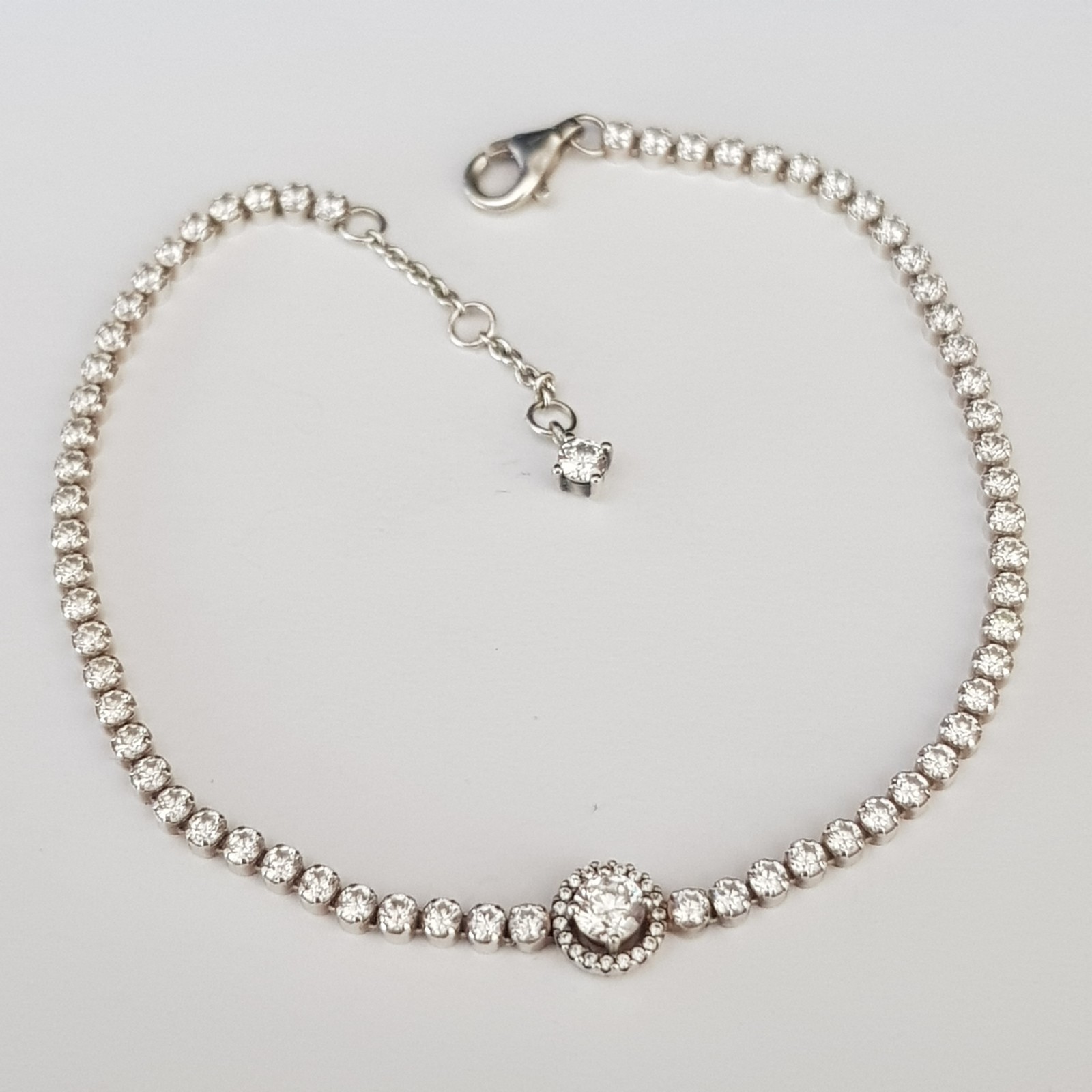 Authentic PANDORA Silver Sparkling CZ Halo Tennis 20cm Bracelet 599416C01 Size 3
