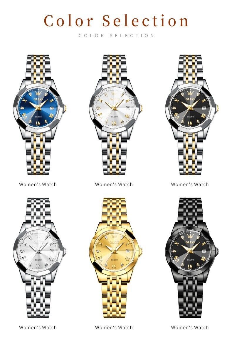 OLEVS Quartz Watch Calendar Stainless Steel Waterproof Women’s Wristwatches Gift