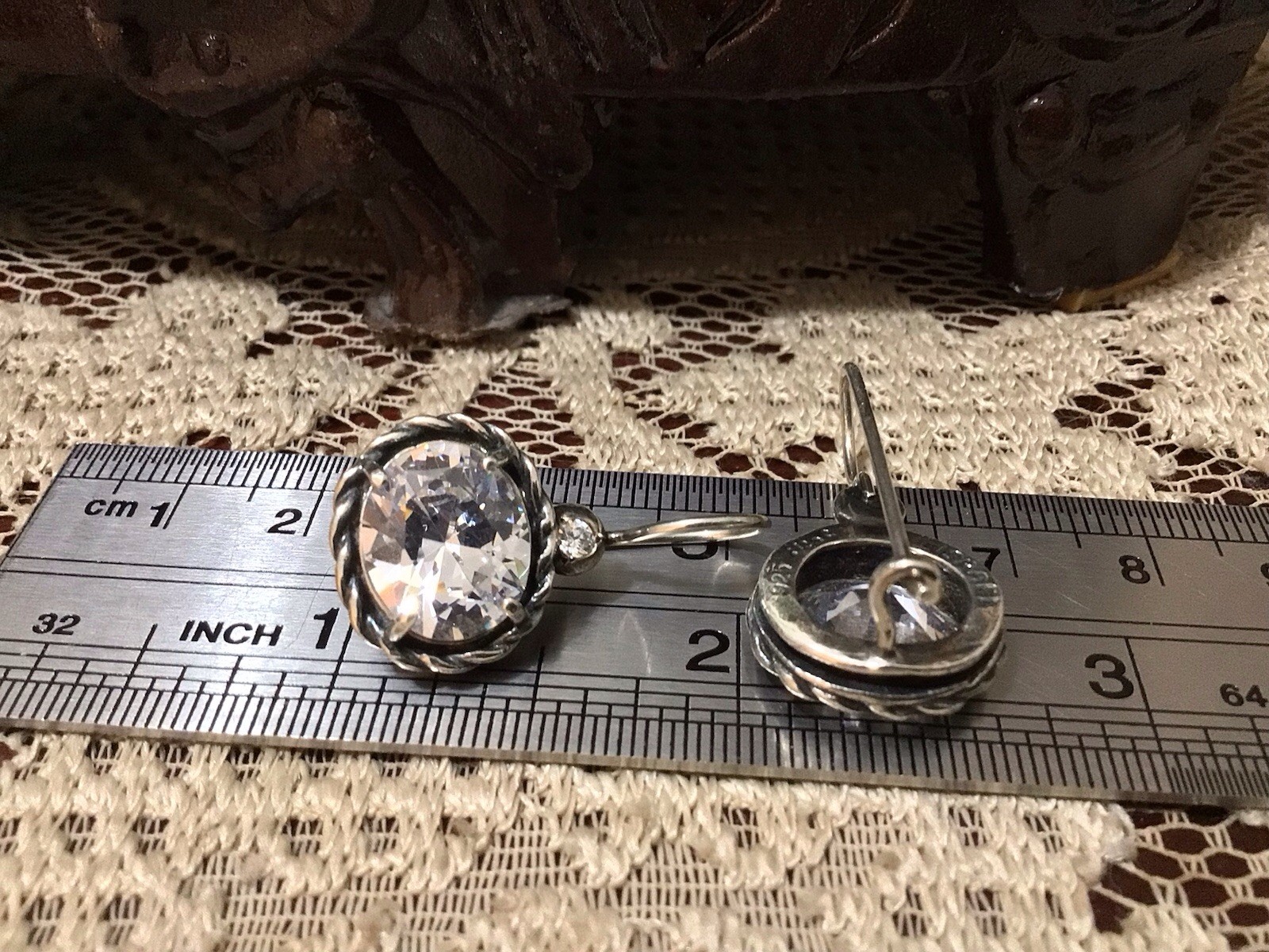 Didae Israel 925 Sterling Silver Oval Cubic Zirconia Clasp Hook Earrings EUC