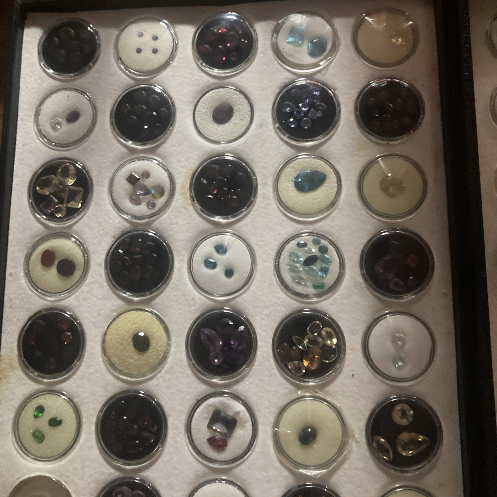 Assorted Multicolor Cut Loose Gemstones in Display Case, Gems In 100 Capsules