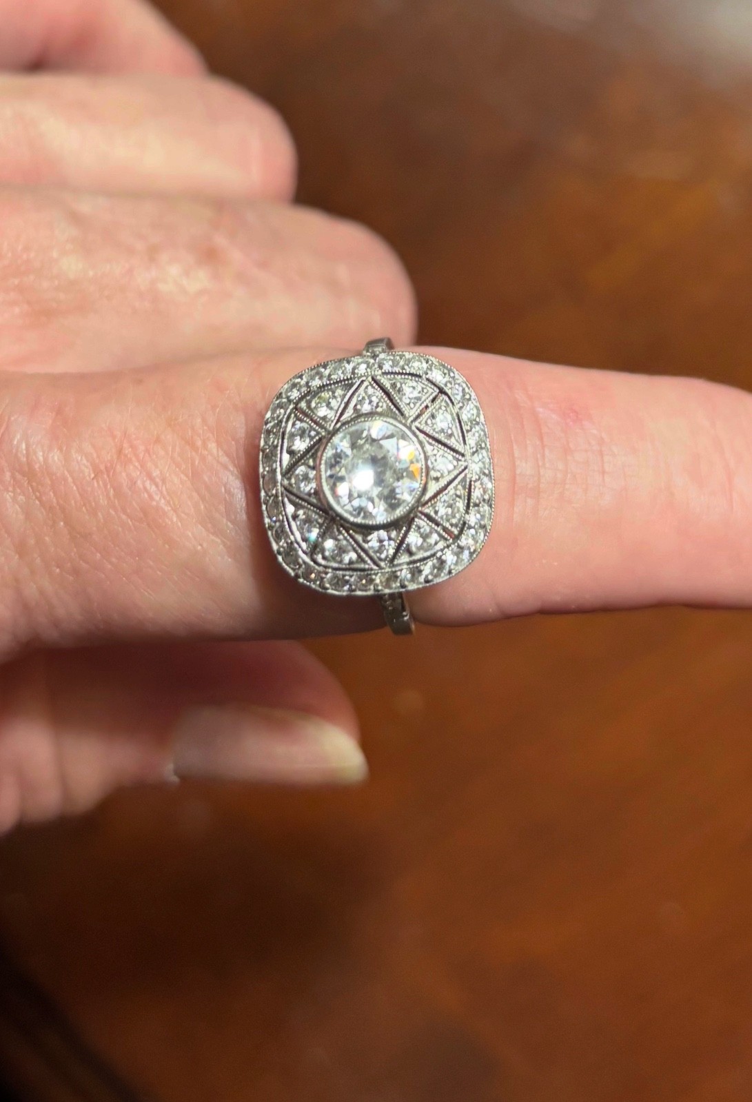 INVESTMENT GRADE 1.42ct Old European Cut Diamond Art Deco Platinum Ring VS/FG