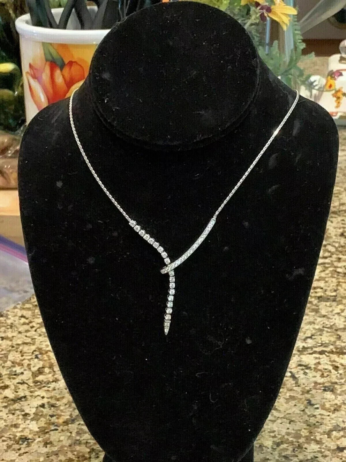 Women’s Lariat Pendant Necklaces 2CT Real Moissanite 14K White Gold Plated