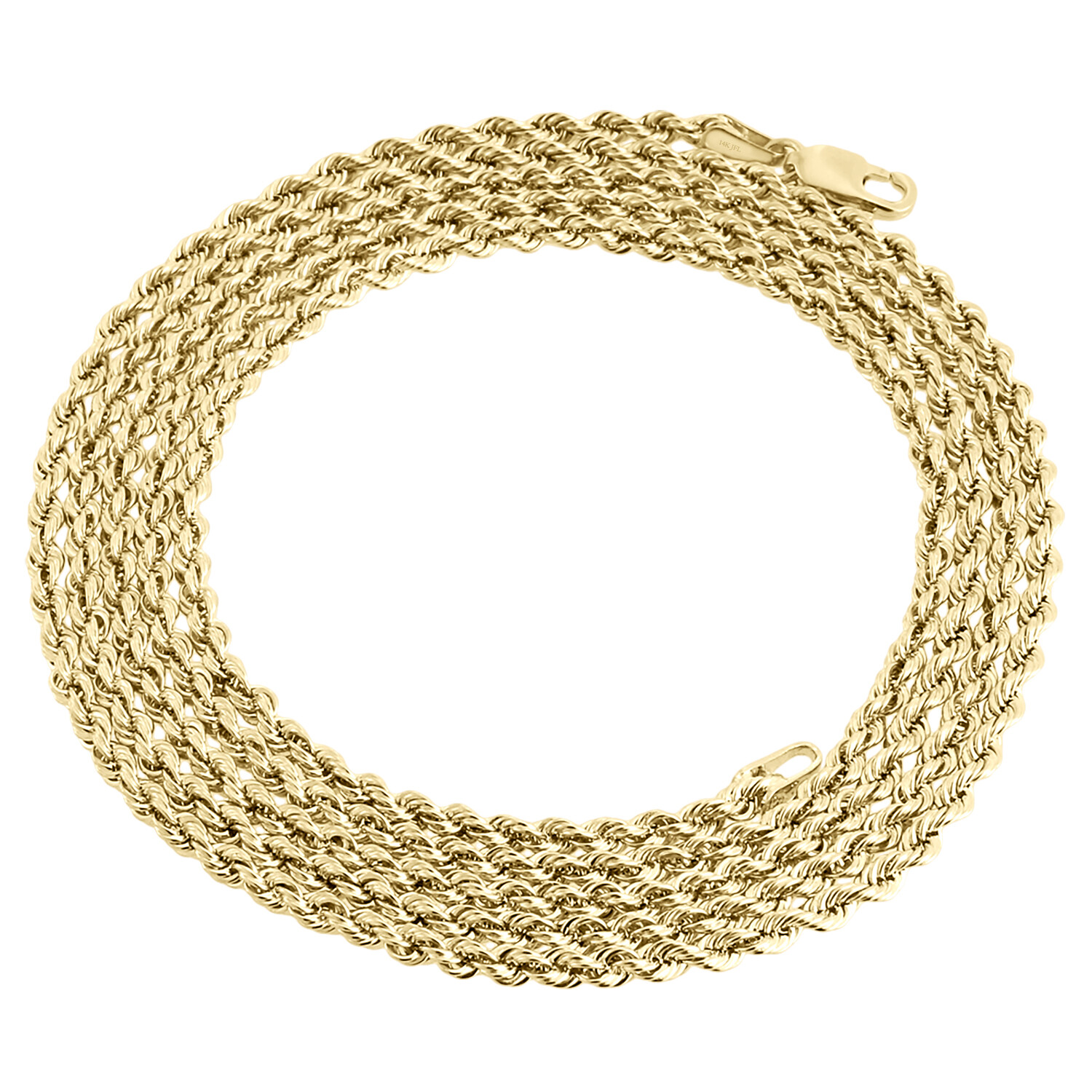 14K Yellow Gold 2mm Hollow Diamond Cut Rope Chain Link Necklace 16 – 26 Inches