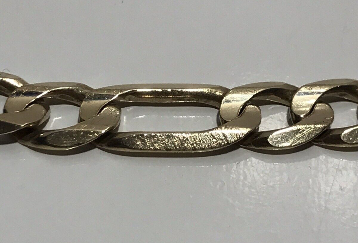 Vintage Solid 10k Yellow Gold Figaro Bracelet 8.75″~7.60MM Signed “PGDA”