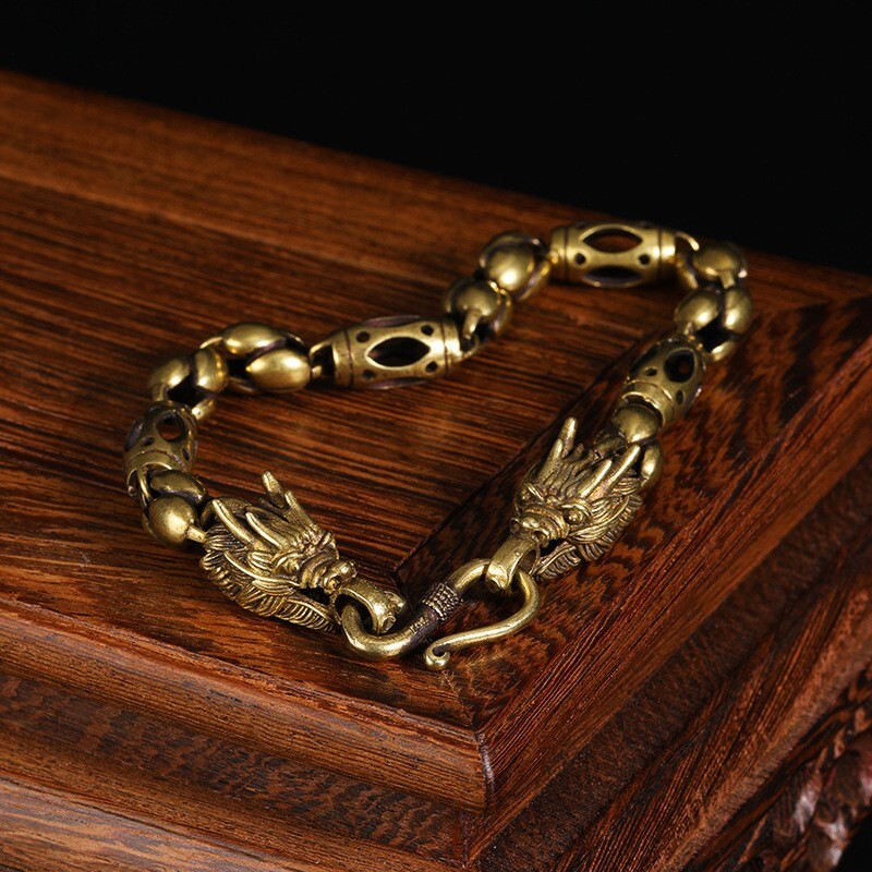 Pure Vintage Brass Dragon Head Bracelet Jewelry Fashion Hand Chain Bangle Craft