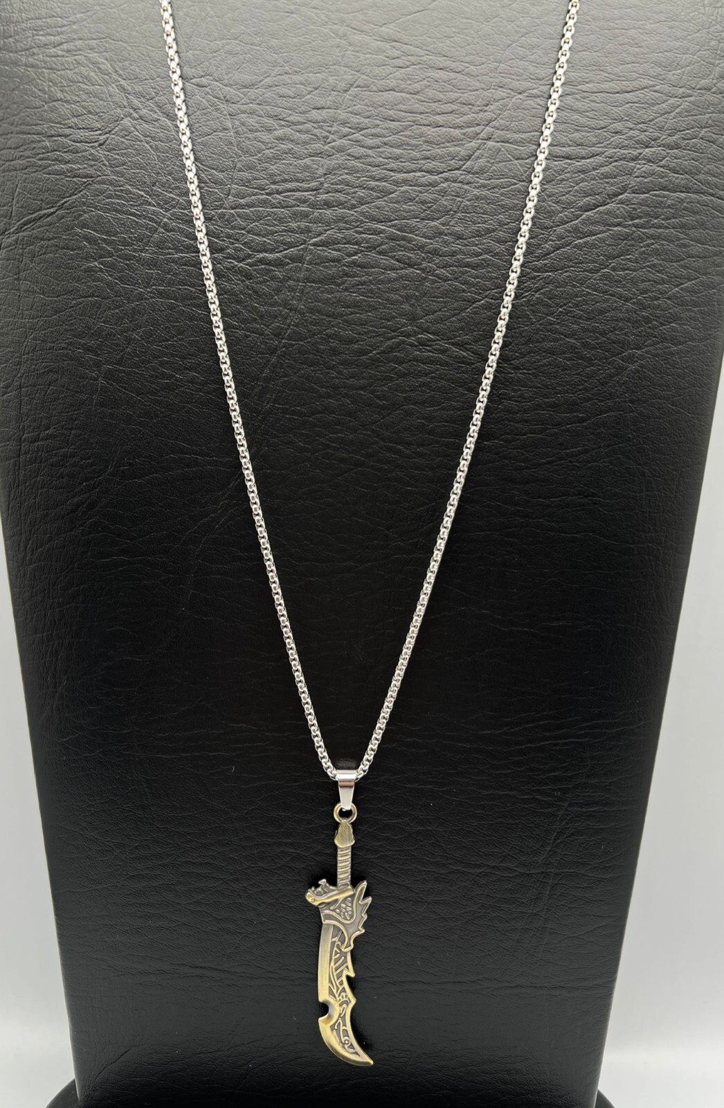 Stainless Steel Bronze Knife Dagger Weapon Pendant on Chain