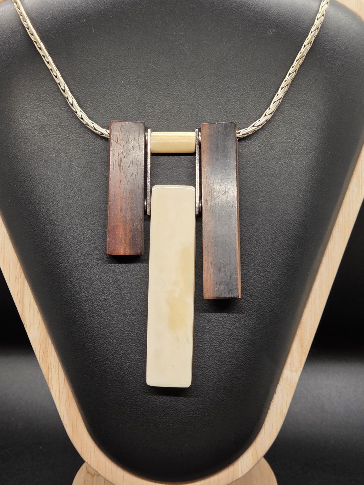 Vtg Original NATURE BIJOUX Wood Bone Bib Necklace DESIGNER JEAN-DANIEL CHRISTIN