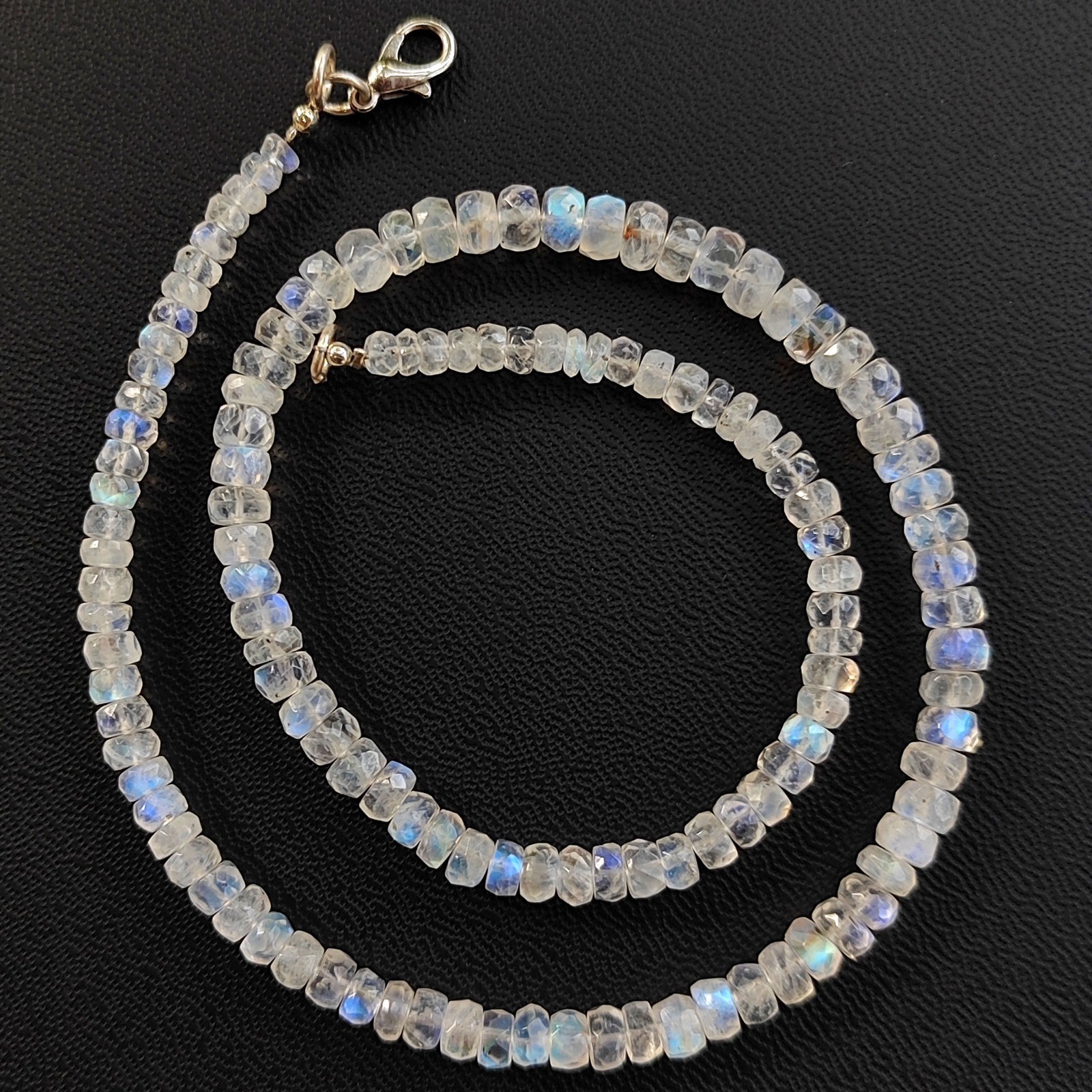 India Rainbow Fire Moonstone 4-6mm Faceted Rondelle Beads Necklace 16” Gem
