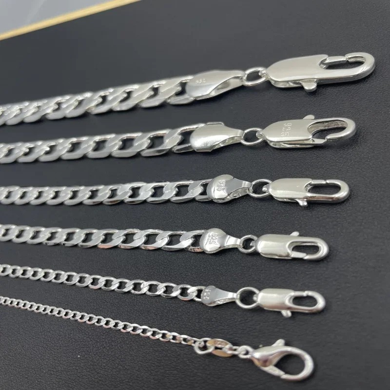 Men Women Silver Tone Curb Chain Necklace Lobster Clasp Fashion Jewelry UK