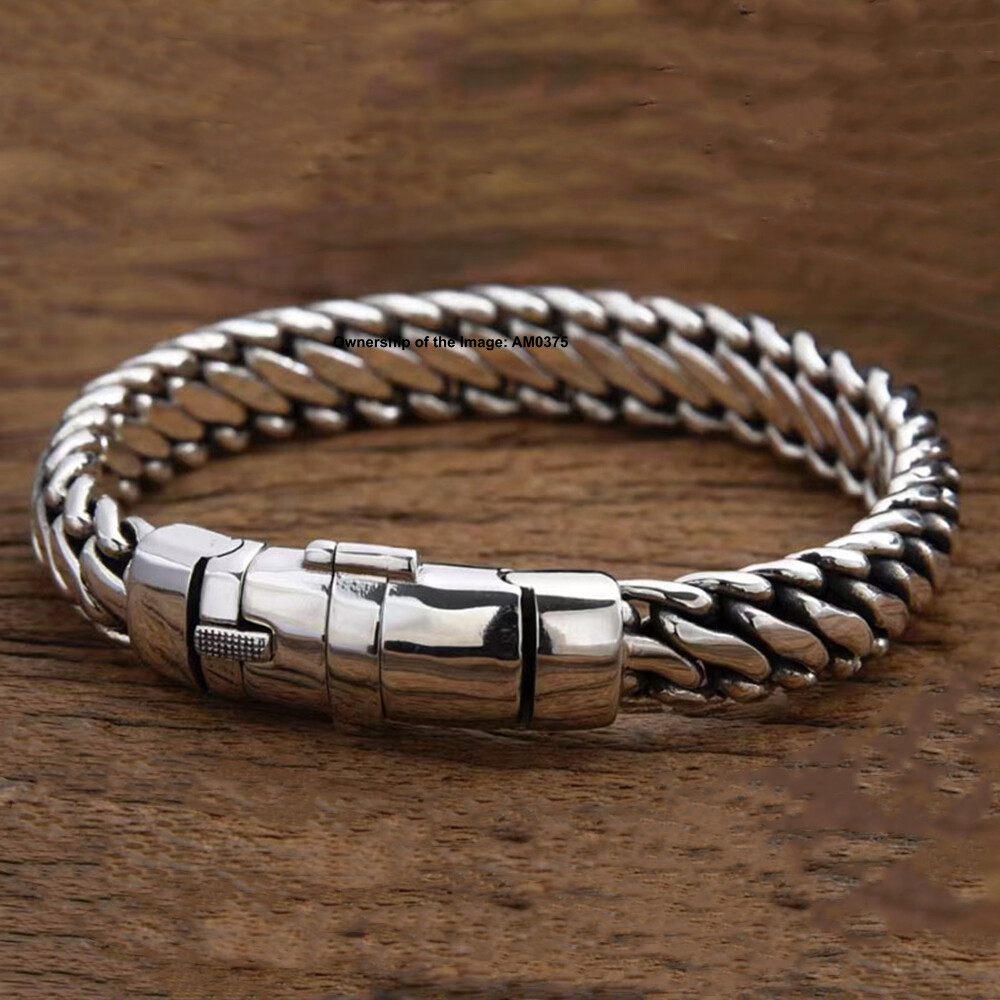 Real 925 Sterling Silver Bracelet 10.5mm Unique Curb Link Bracelet 7.87-8.66inch