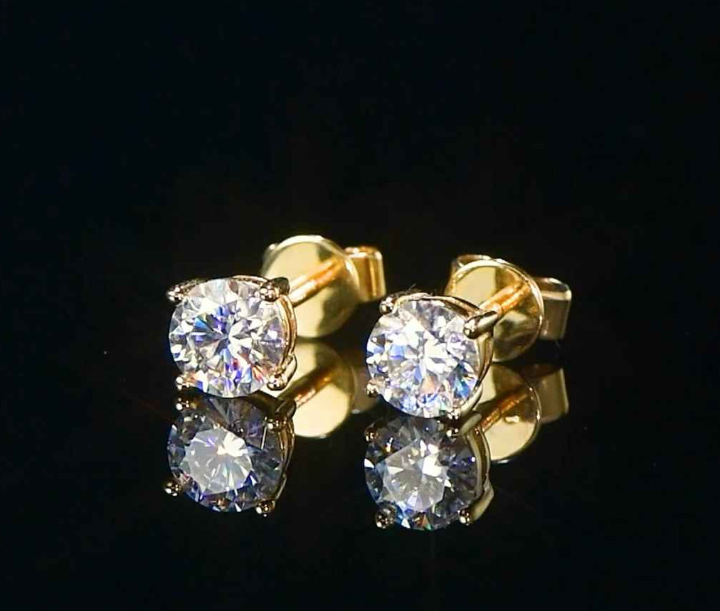 Solid 10K Yellow Gold 0.1CT-2CT D-E Moissanite Stud Earrings Screw Back Women’s