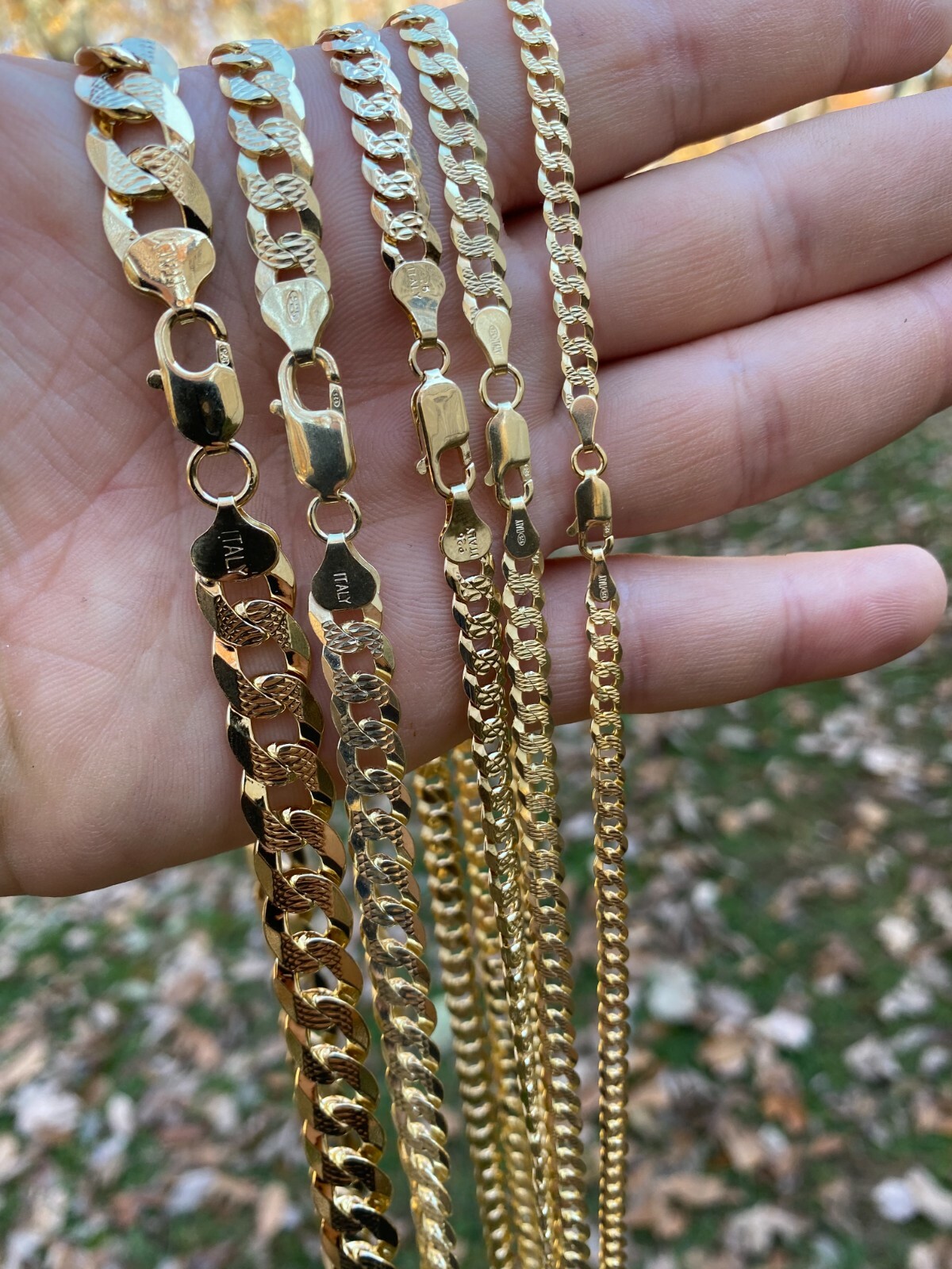 Cadena CUBANA De Plata De Ley 925 Bañada En Oro De 14K Corte Diamante de 4-11MM