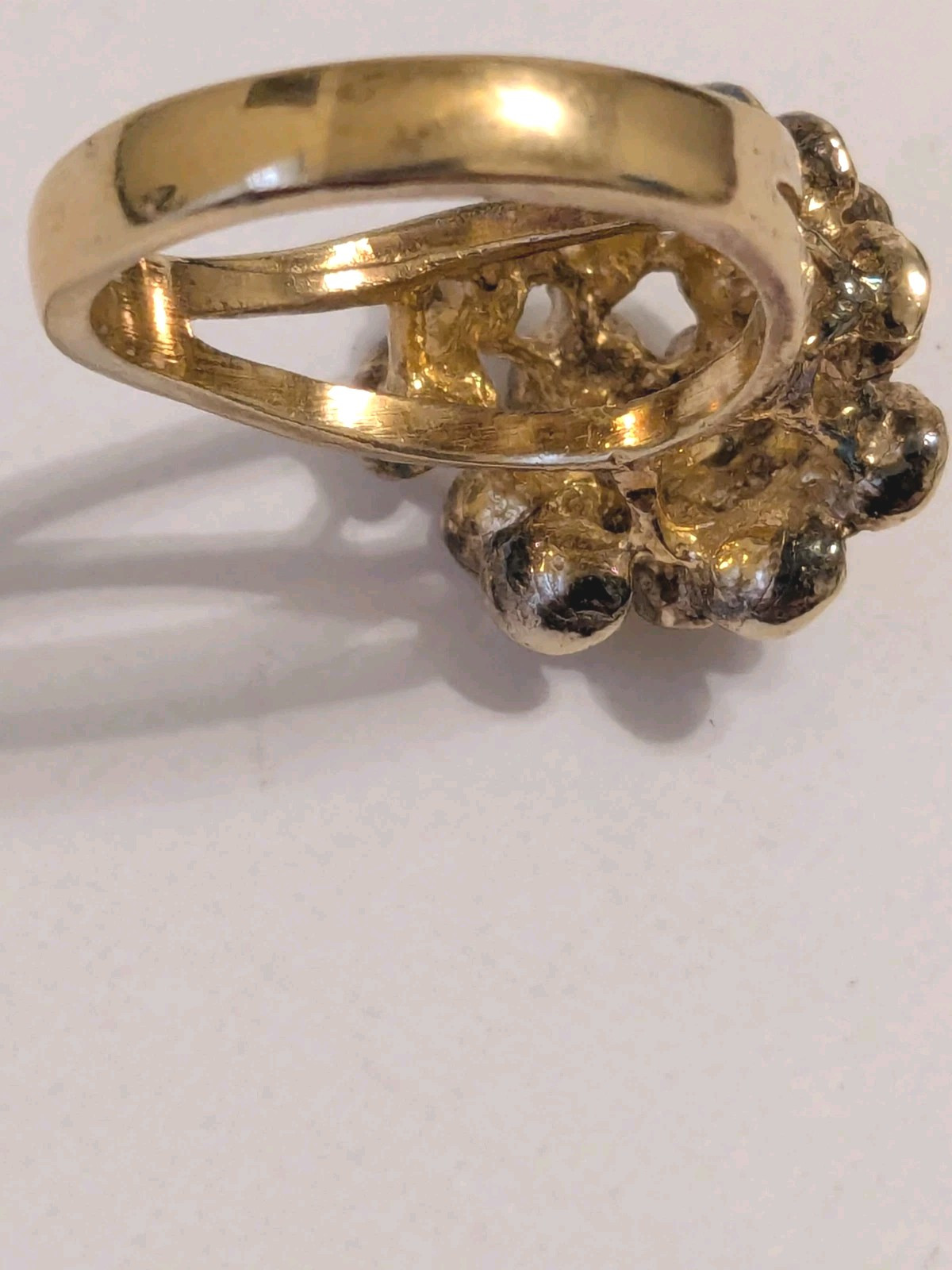 Signed M Gold Plated 925 Silver Dome Flower Nugget Style Cocktail Ring. Size 8.