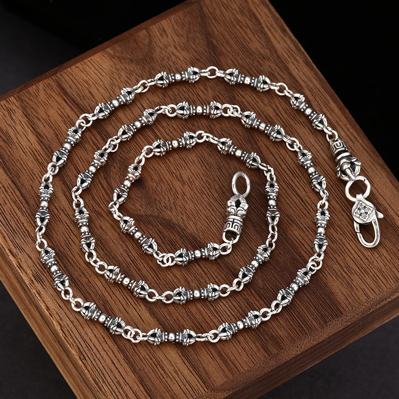 Tibetan Vajra Amulet Chain 925 sterling Silver Men Spiritual Protection Necklace