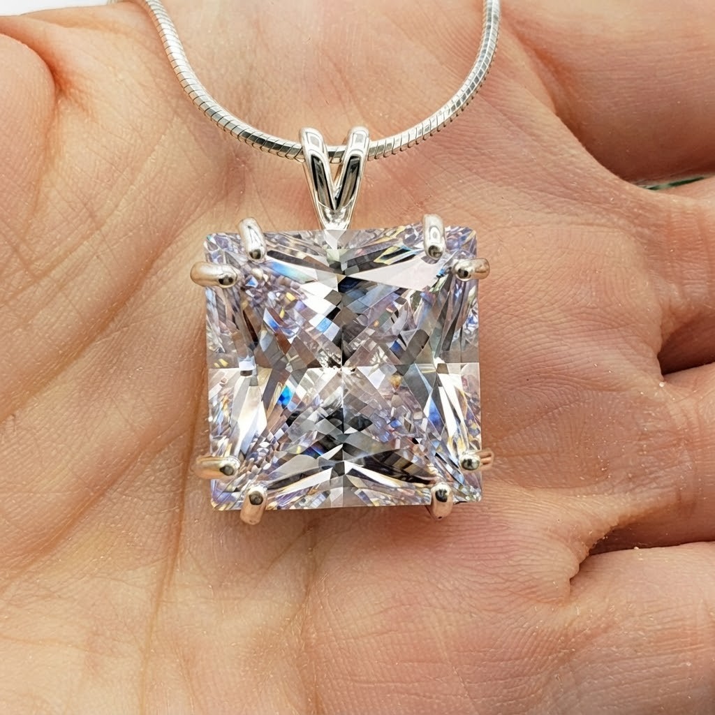 HUGE 28 Ct Certified Treated Pretty White Diamond Solitaire Pendant 925 Silver