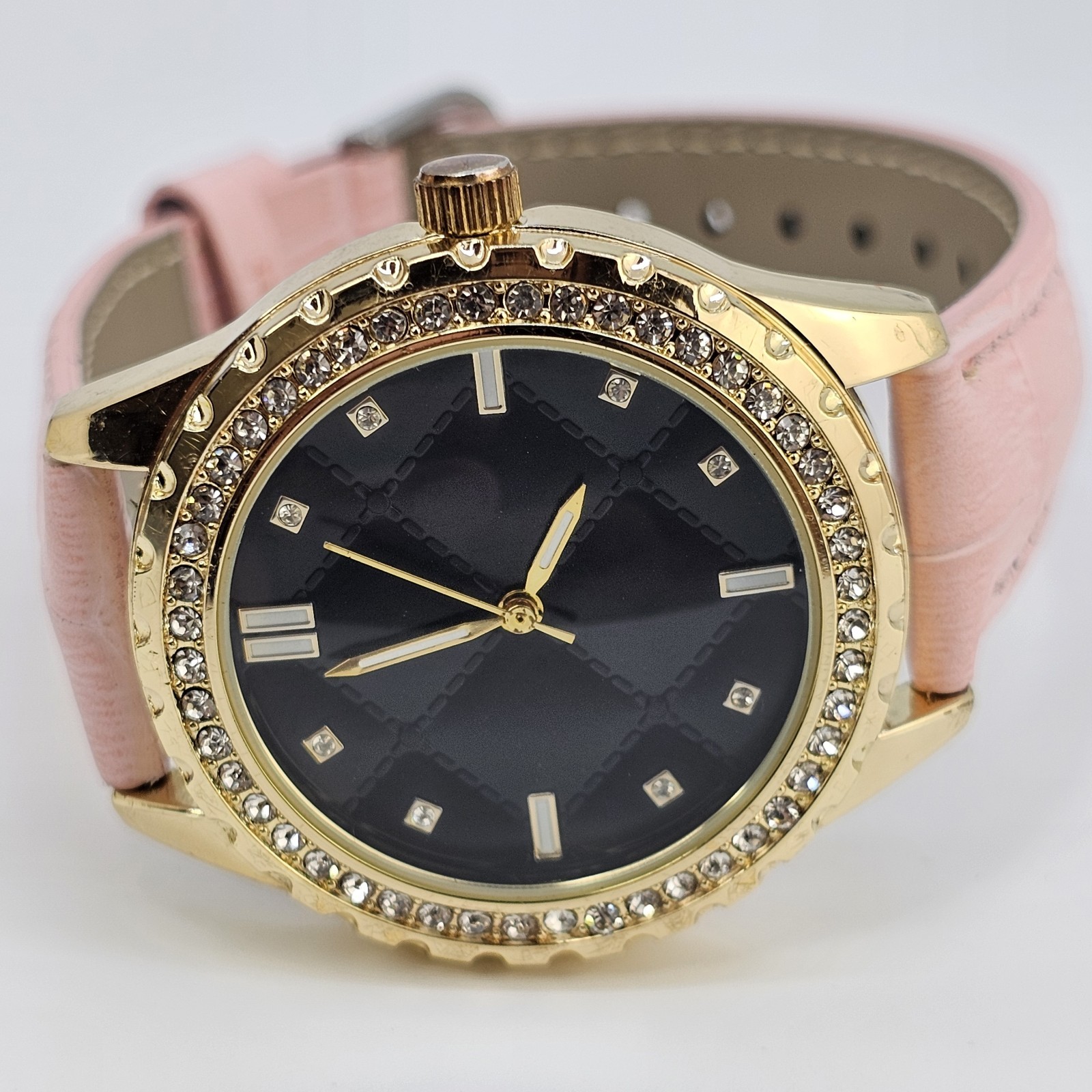 Adrienne Women’s Watch 38MM Black Dial New Pink Leather Bands New Battery