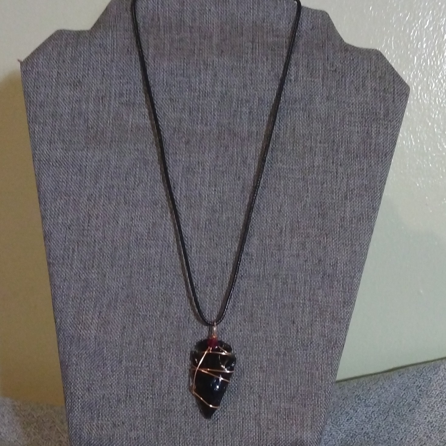 Black Cord Necklace Copper Wire-Wrapped Arrow head Charm Pendant Lobster Clasp