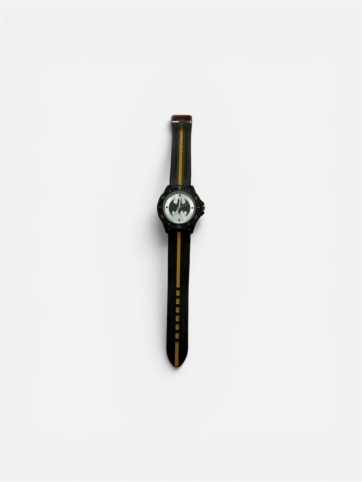 Accutime Batman Logo Quartz Analog Watch 39mm Black Strap Vintage Need Battery