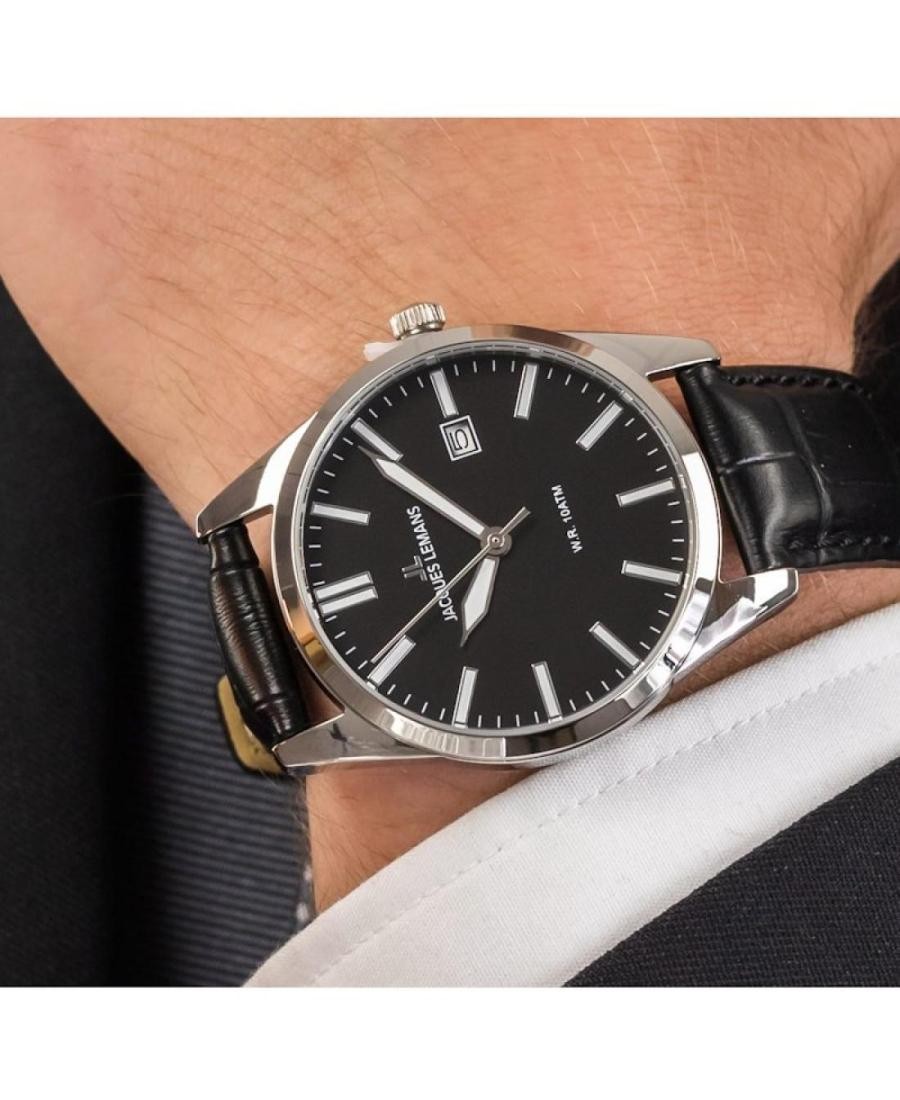 JACQUES LEMANS Men Analog Quartz Casual Watch Classic Dress Black Dial Waterproo