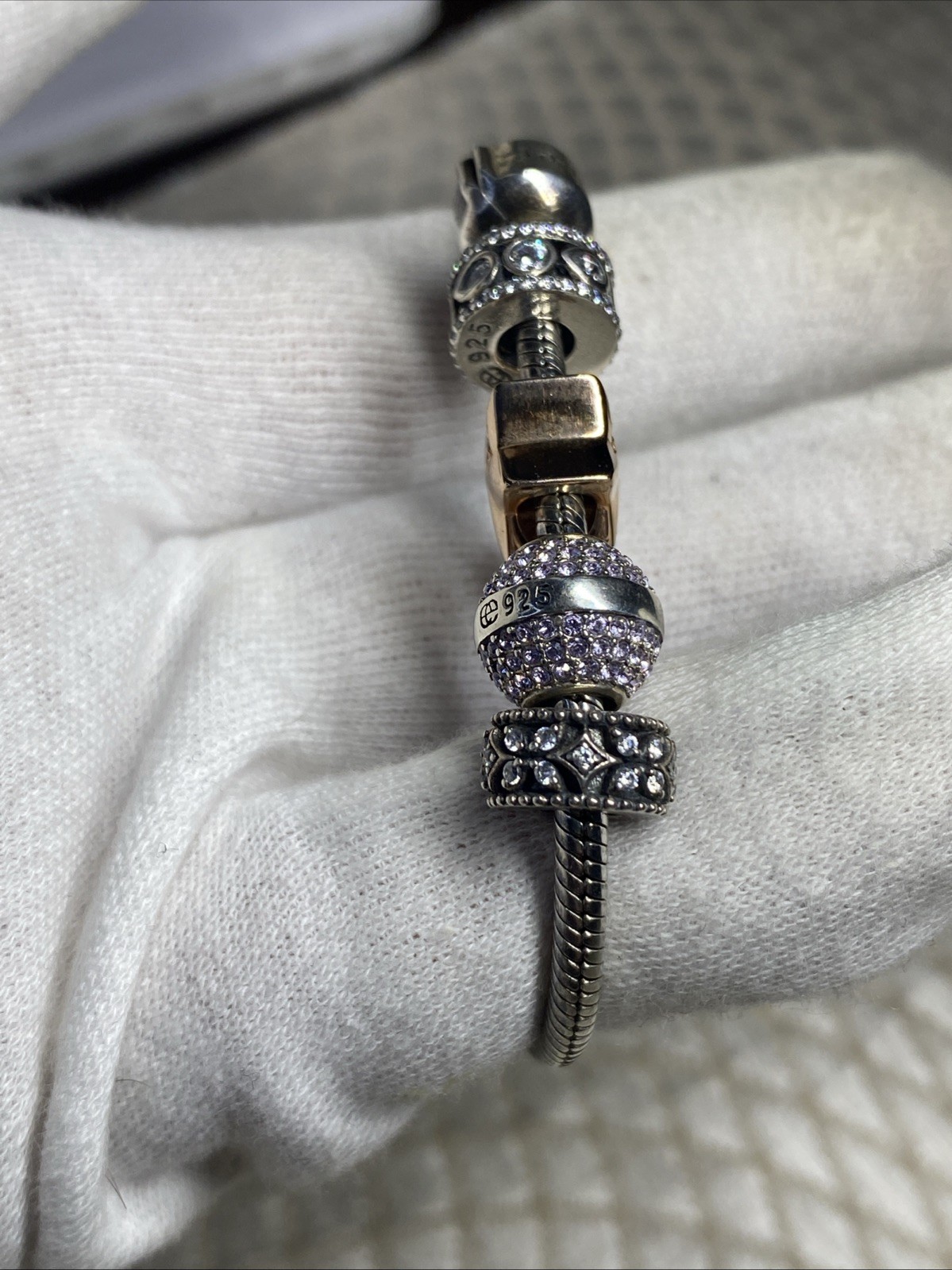 SOUFEEL 925 Sterling Silver Charm Bracelet 7” w/ Multiple Signed CZ Charms
