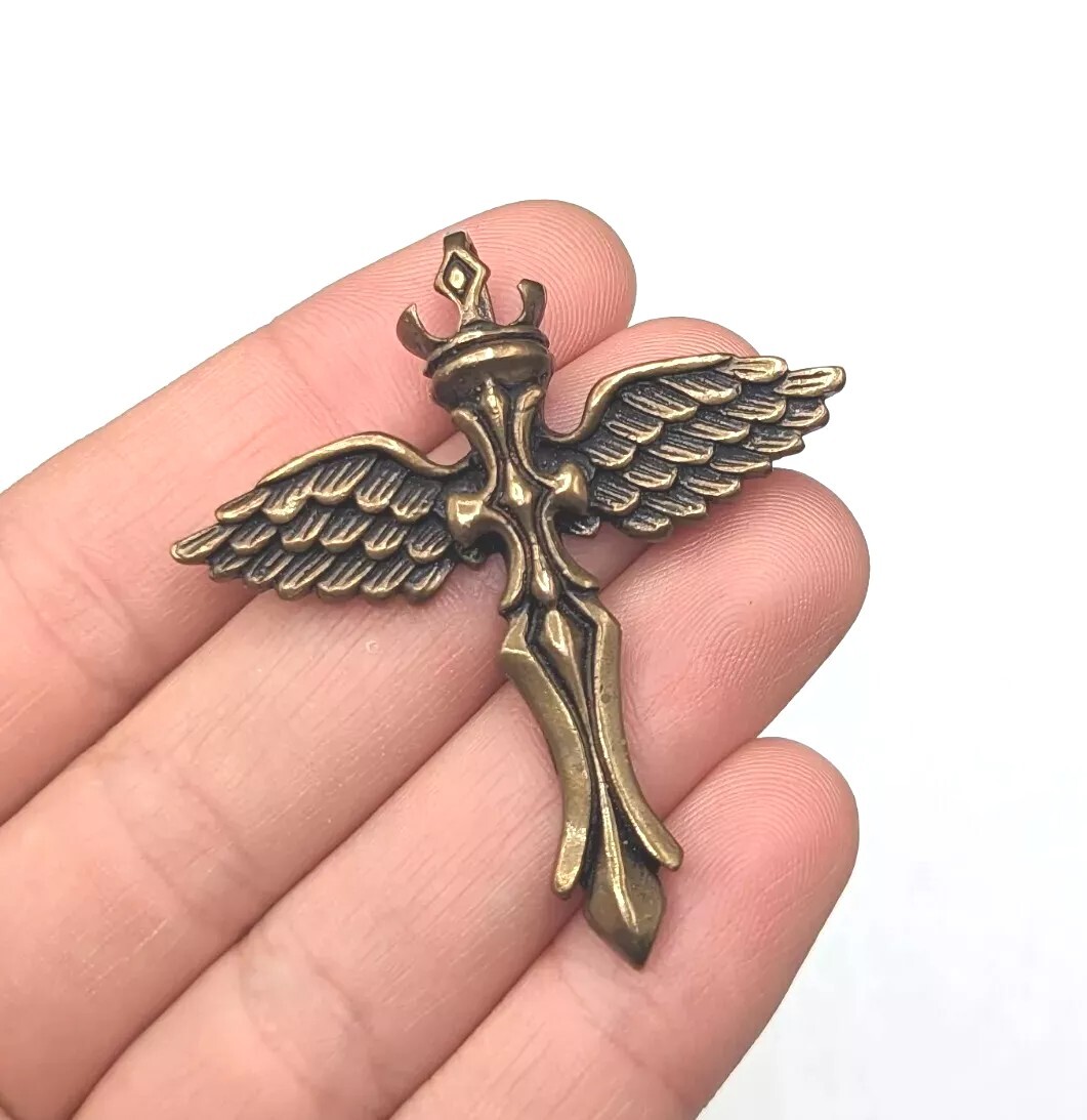 Bronze Tone Eagle Angel Wing Winged Crown Cross Sword Biker Religious Pendant