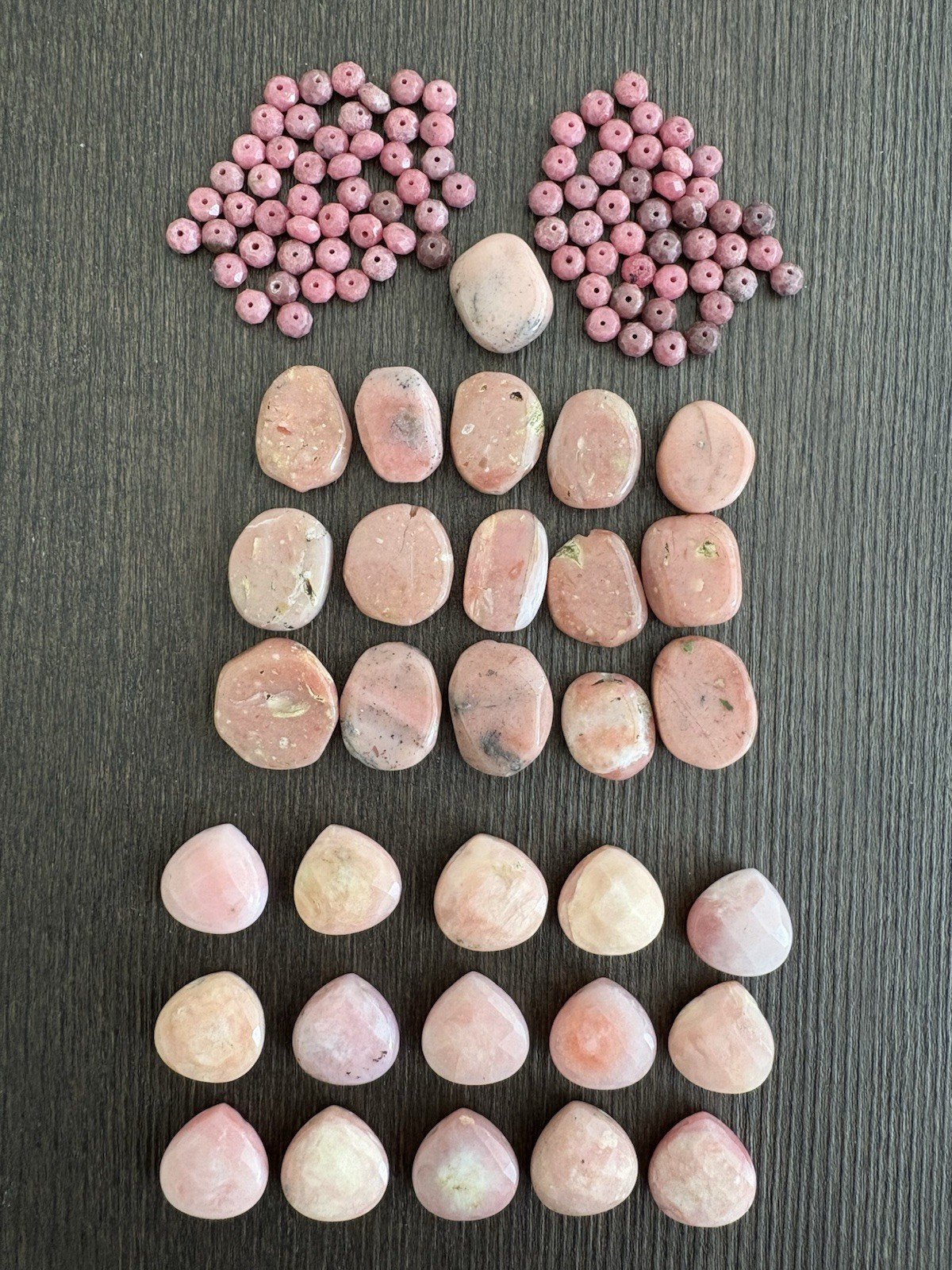 LOT of Mixed Pink Opal and Rhodonite Drops Roundelle Beads Stones Read Info