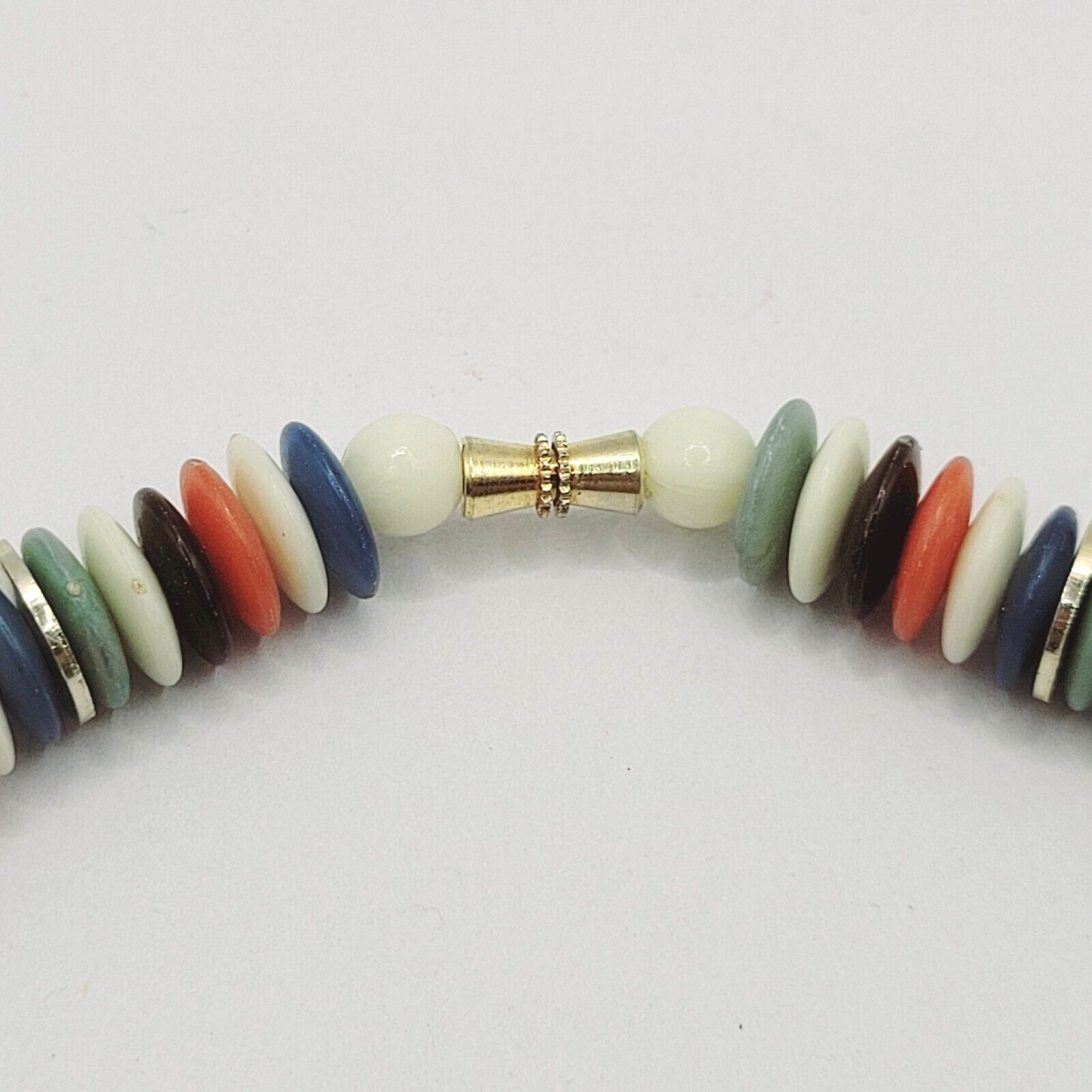 Button and Thread Like Bead Colorful Disc Heishi Style Vintage Necklace 25 In