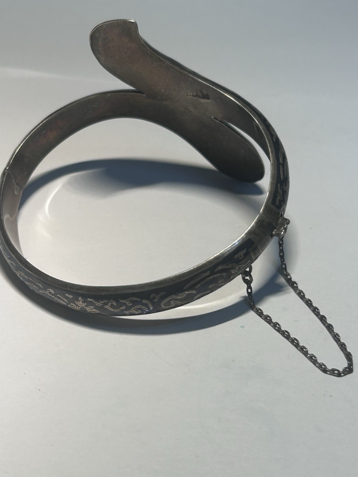 Sterling Vintage Engraved Cuff Bracelet 925 Silver Push Lock