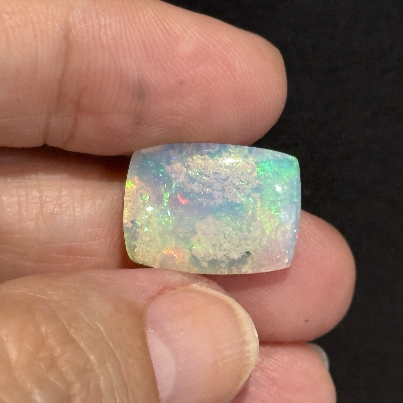 6.5ct 17.2×12.6×5.4mm Stardust Galaxy Ethiopian Welo Opal Cushion Cabochon Gem