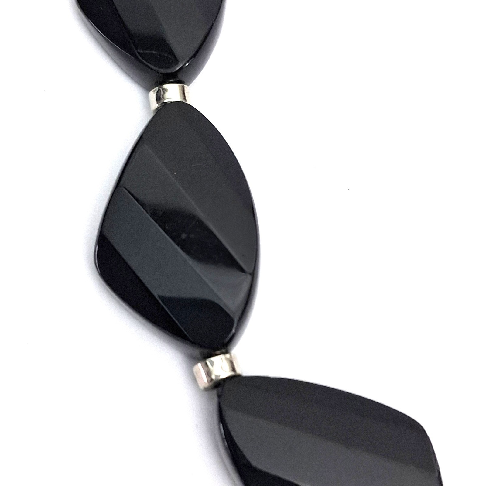 VINTAGE 80’s Jet Black Glass Faceted Bead Statement 114g Piece Necklace 17.5″
