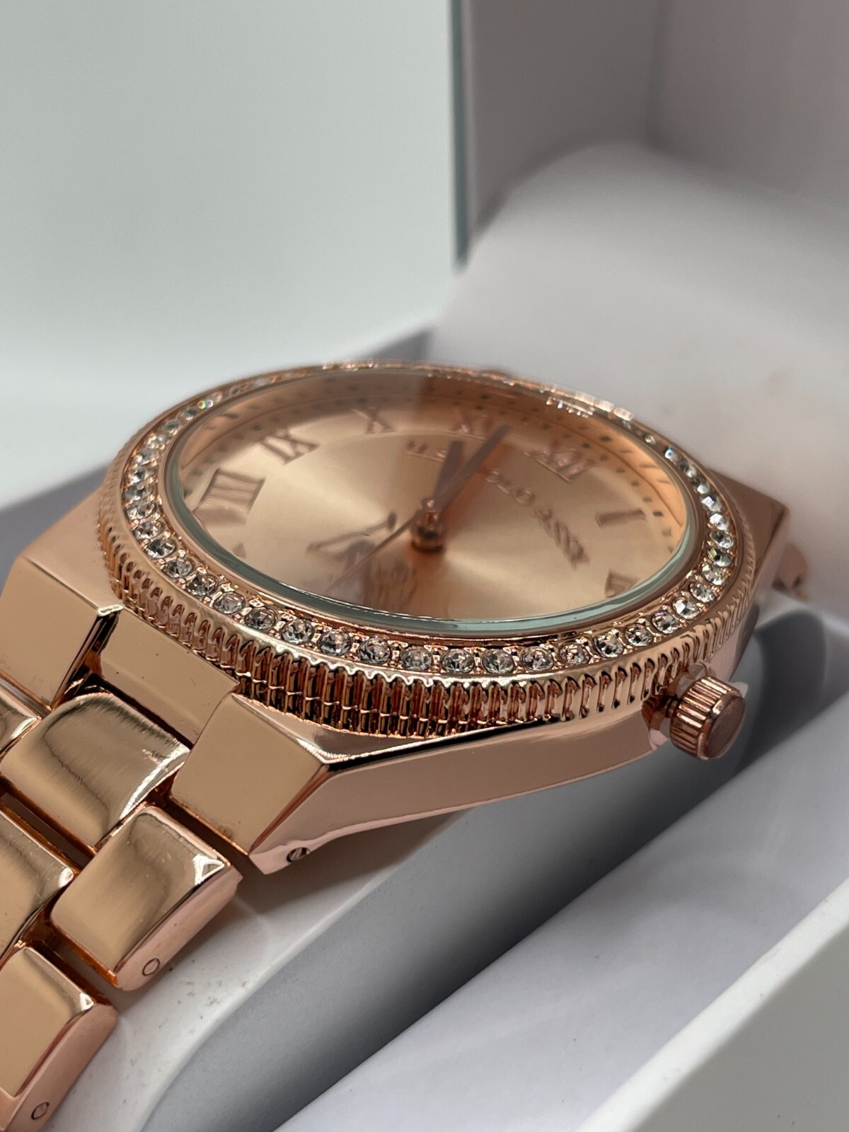 U.S. Polo Assn. Womens Rose Gold Tone Roman Numerals Analog Round Wristwatch