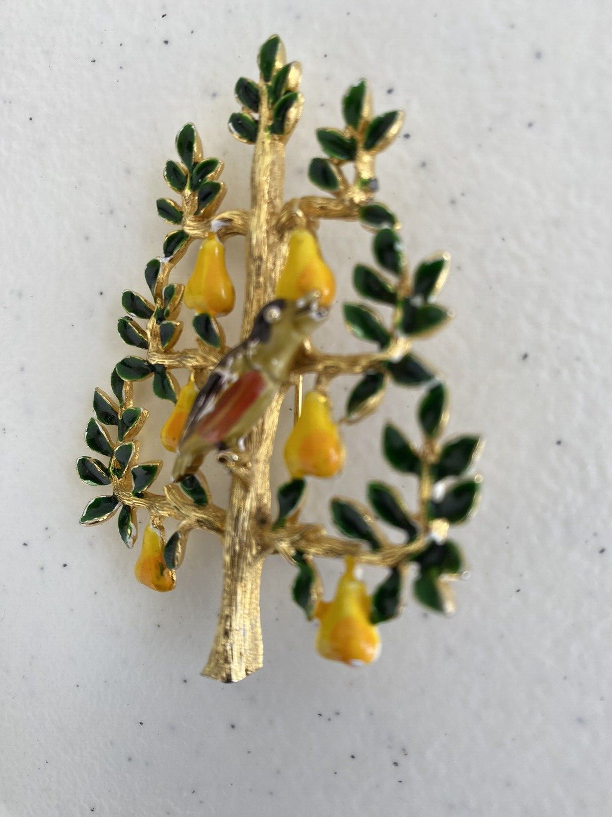Vintage Cadoro Brooch Partridge Pear Tree Enamel Brooch 12 Days Christmas 60s