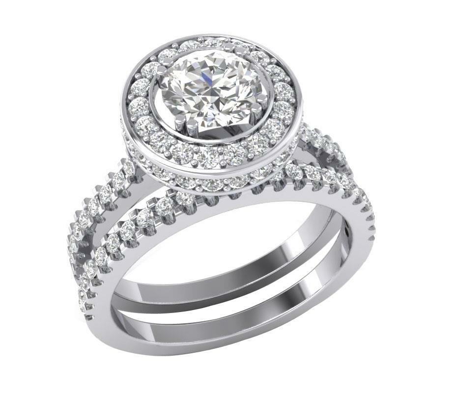 Bridal Ring Set Anniversary I1 G 1.90Ct Round Cut Diamond 14K Solid Gold 11.00mm