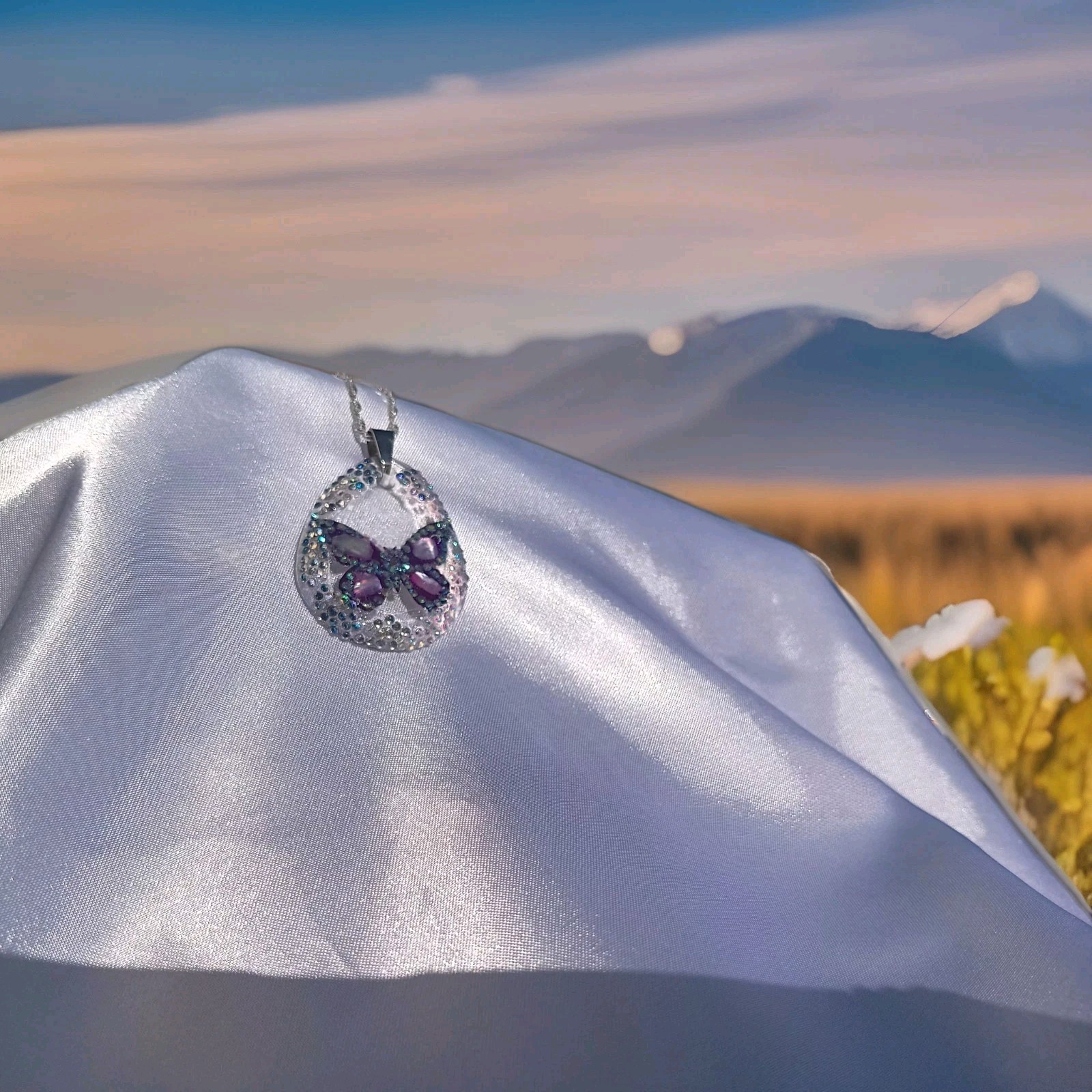 Crystal Butterfly Pendant Necklace, Reversible, Mother of Pearl The Perfect Gift