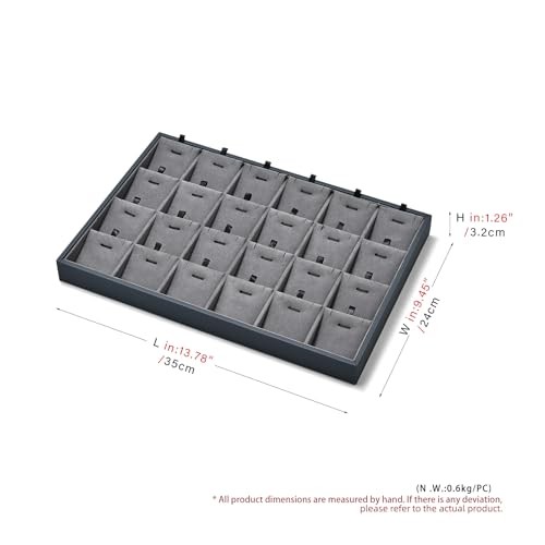 Grey Microfiber Jewelry Display Tray 24 Grids Pendant 24 Grid with Insert