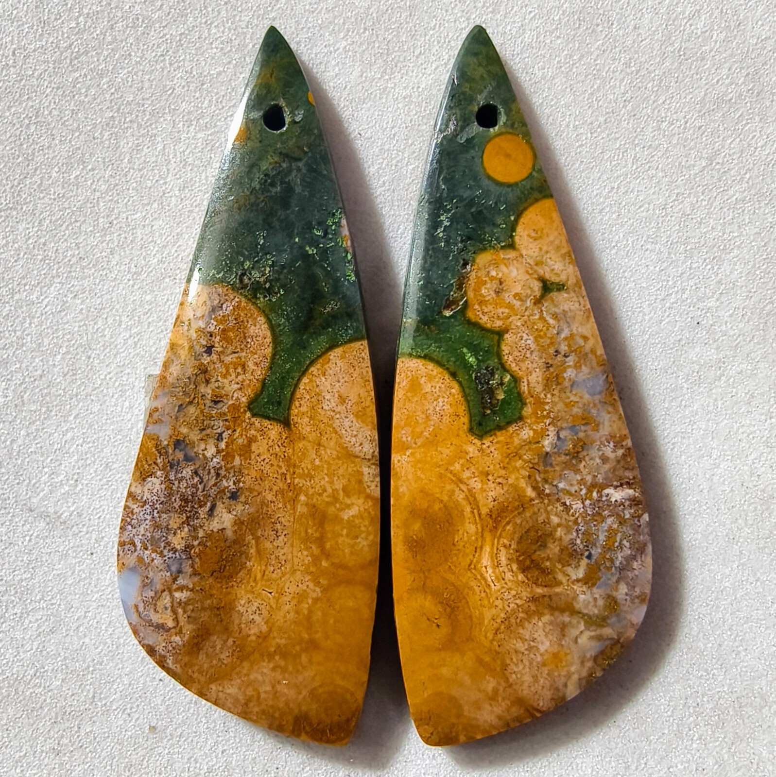 41 Cts Natural Ocean Jasper Drilled Match Pair Cabochon Gemstone 42.6 X 15.1 MM