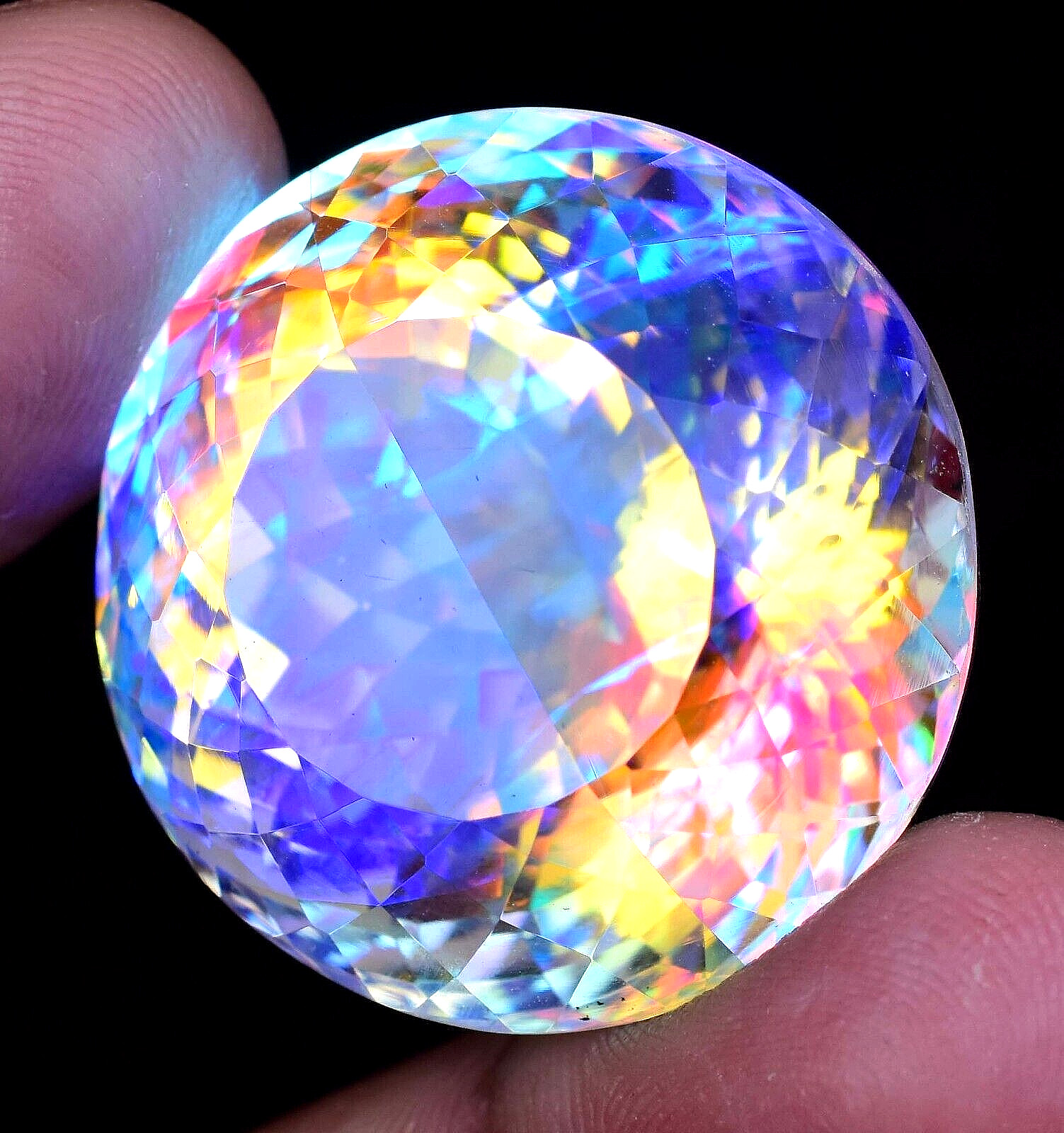 A++Natural Rainbow Mystic Topaz Round 99.20 Ct Stunning Certified Loose Gemstone