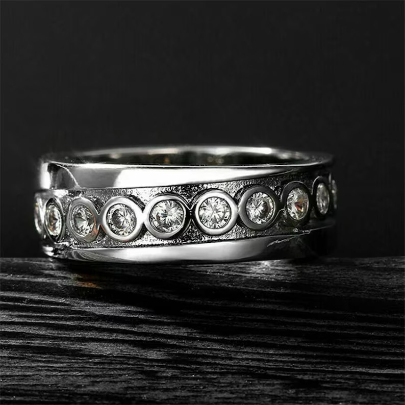 Fancy Bezel Band Future Wife Ring 4 Ct CZ Pretty Wedding Ring Silver Plated