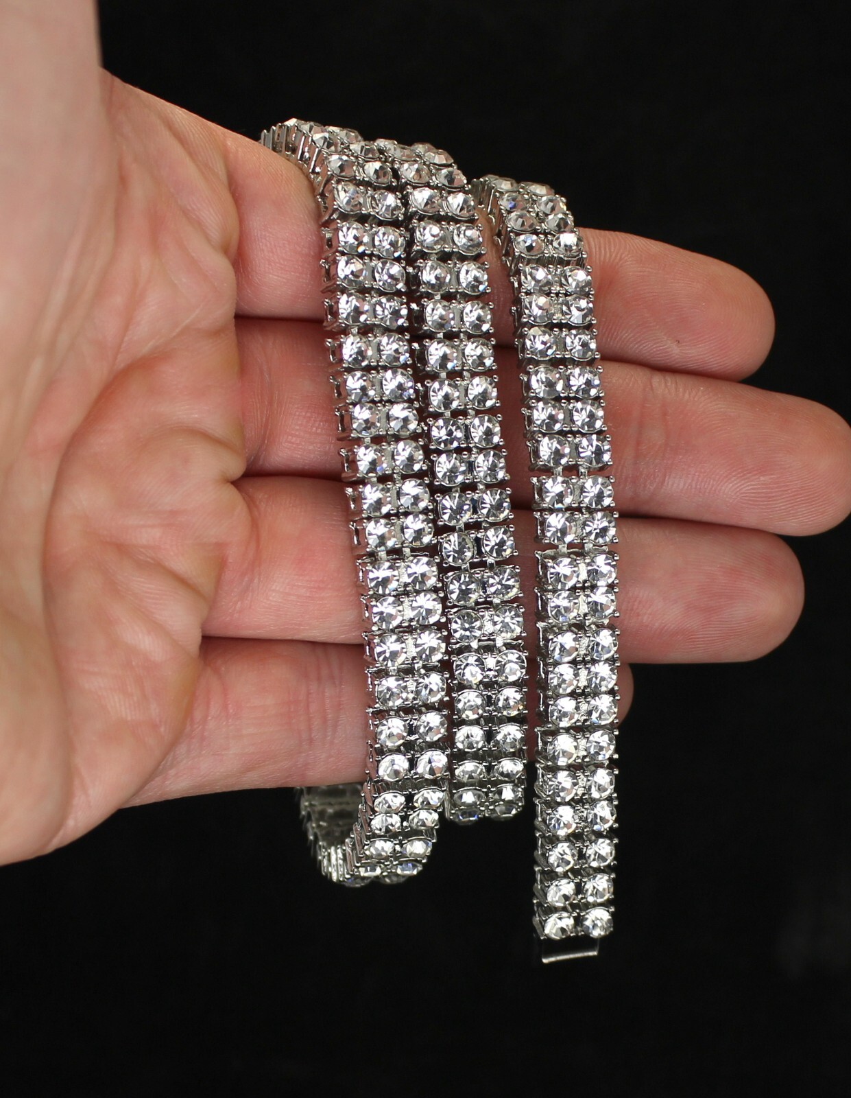 Men Women 2 Row Iced Tennis Necklace Silver Plated Choker Chain Cz Hip Hop