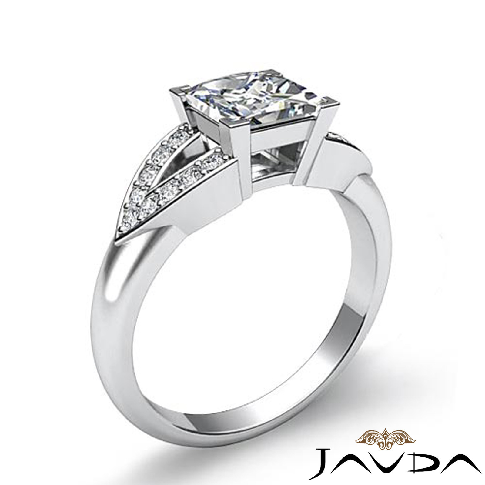 Princess Natural Diamond V Shaped Shank Engagement Pave Ring GIA G SI1 1.25 Ctw