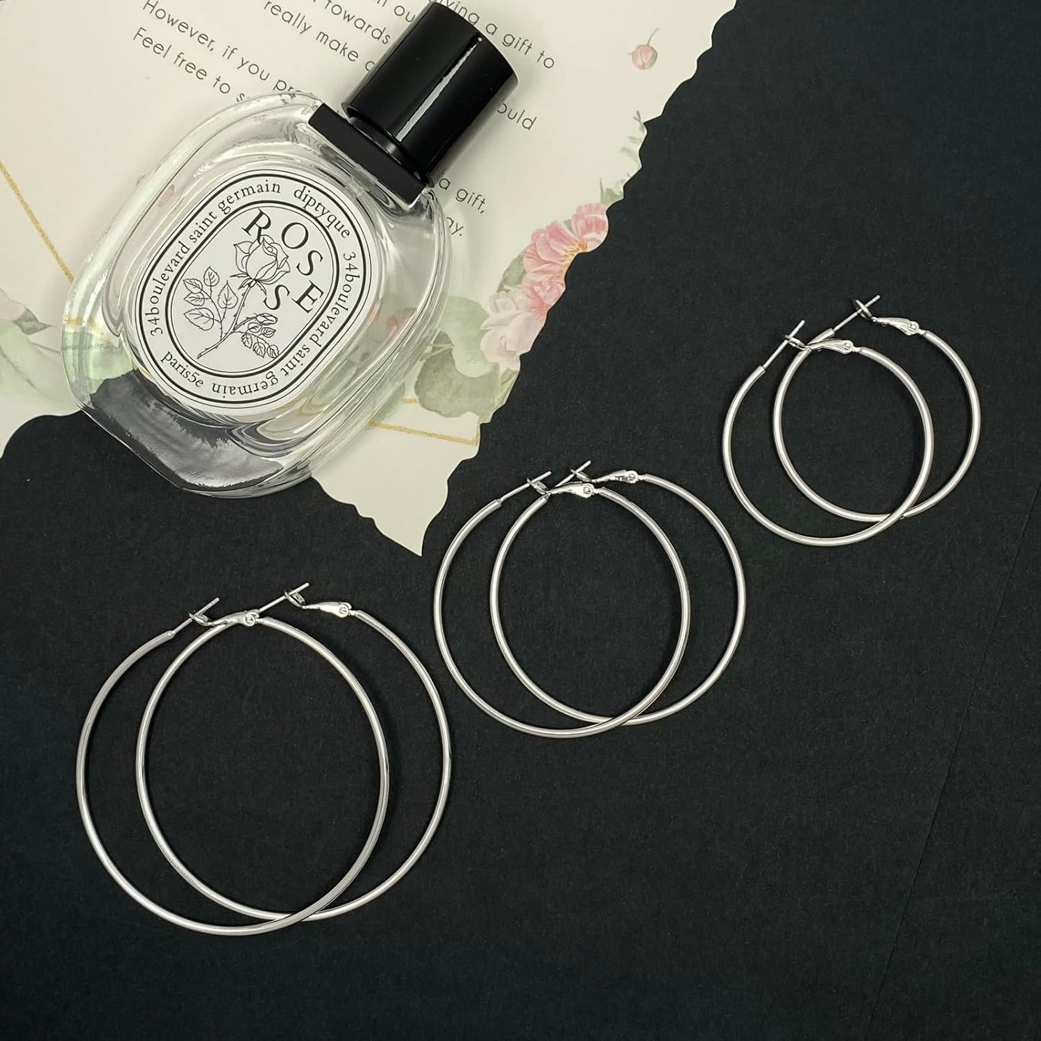 3 Pairs Sterling Silver Hoop Earrings, 14K White Gold Plated Big Hoop Earrings S
